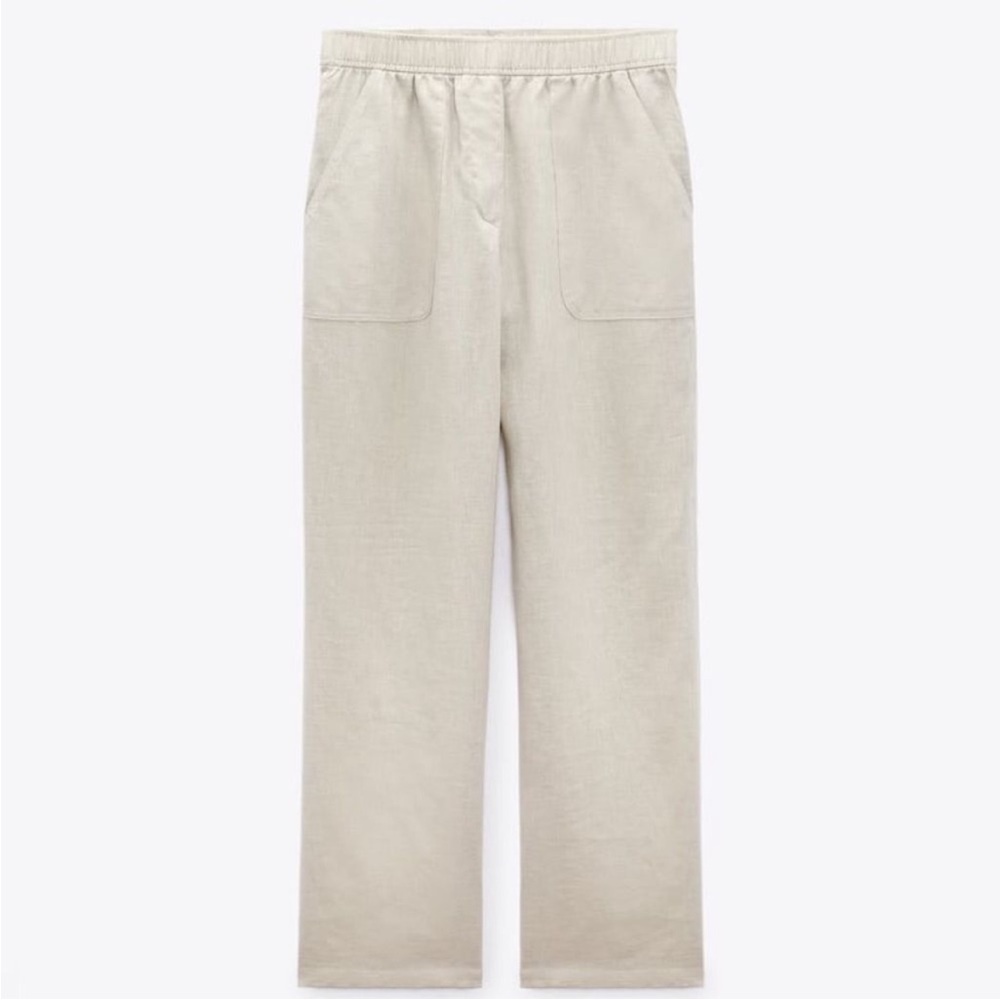 Zara 100% Linen Wide Leg Pants Sand, NWOT